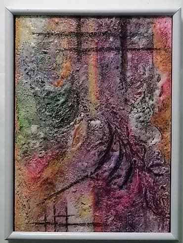 Uramljena umetnička slika na ogledalu 20x14cm, rađena akrilnim bojama