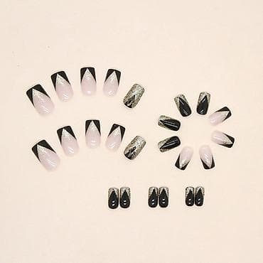 set za negu noktiju: Set ukrasnih veštačkih noktiju – model W302 - Dizajn: crno-zlatni — 3