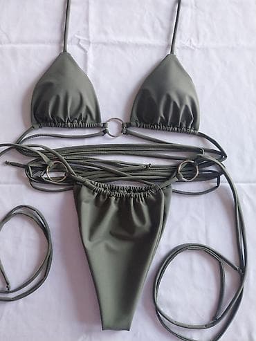 wet set intex: Bikini set – maslinasto zeleni, sa ukrasnim metalnim prstenovima - — 1