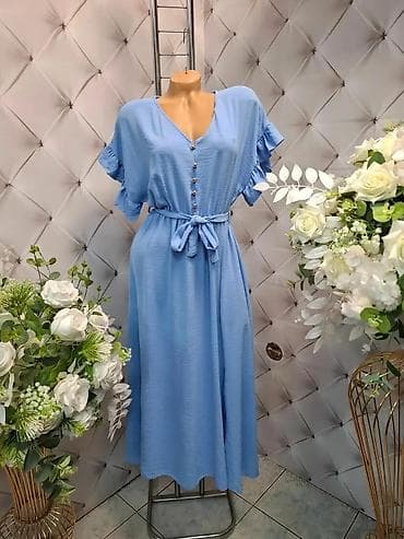 Haljine: Ženska maksi haljina sa puf rukavima i kaišem na vezivanje. Haljina — 2