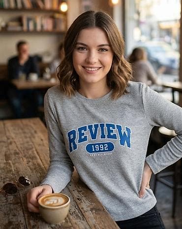 Majica dugih rukava u sivoj boji, sa natpisom "REVIEW 1992 URBANIC