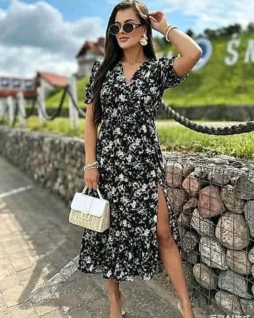 haljine sa volanima: Ženske letnje midi haljine – cvetni print - Kroj: midi dužina sa — 1