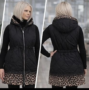Džemperi, kardigani: Ženska dugačija prsluk-jakna sa kapuljačom. - Boja: crna sa leopard — 1