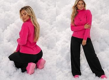 tiffany rolke: Ženski rolka-džemper u fuksija roze boji sa sitnim crnim tačkicama — 3