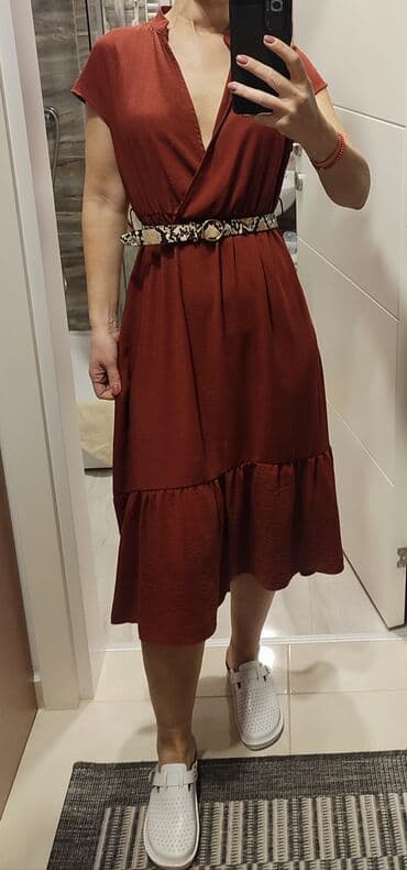 prada kais: Zara S (EU 36), color - Burgundy, Cocktail, Short sleeves — 1