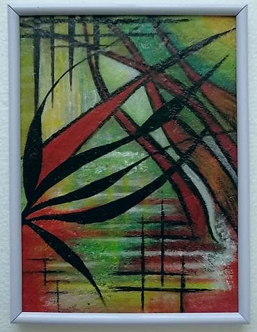 Uramljena umetnička slika na lesonitu 20x15cm, rađena akrilnim bojama
