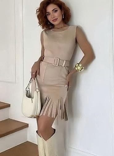 helanke l: Ženska haljina bez rukava sa resama i pojasom - Kroj: uska silueta do — 1