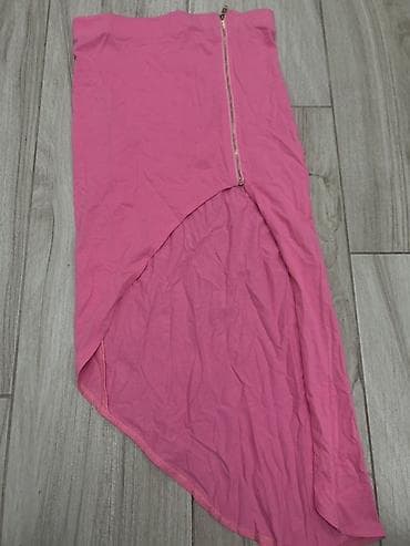 elasticne farmerke: Roze asimetrična suknja s patent zatvaračem - Kroj: asimetričan porub — 2