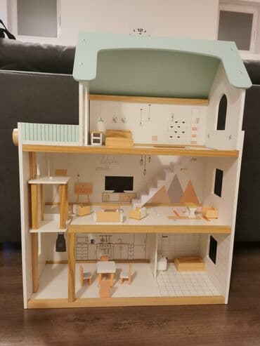 lutka za sminkanje: Drvena kućica za lutke – troetažna, sa modernim dizajnom - Materijal — 3