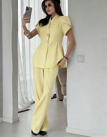 mindjuse sa cirkonima: 💫Ženski dvodelni komplet – sako/bluza sa kratkim rukavima i ravne — 2