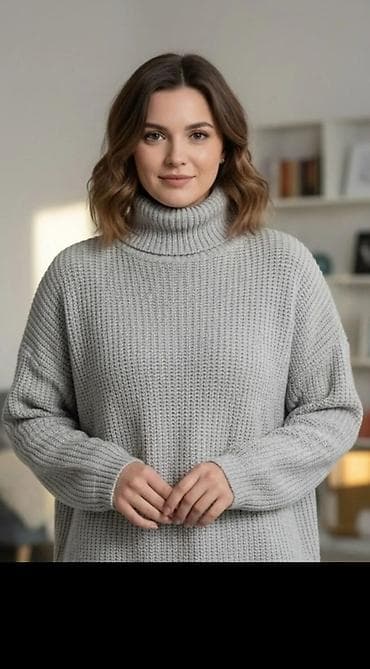 Lične stvari: Sivi pleteni džemper s rol-kragnom - Model: ženski oversized džemper — 1