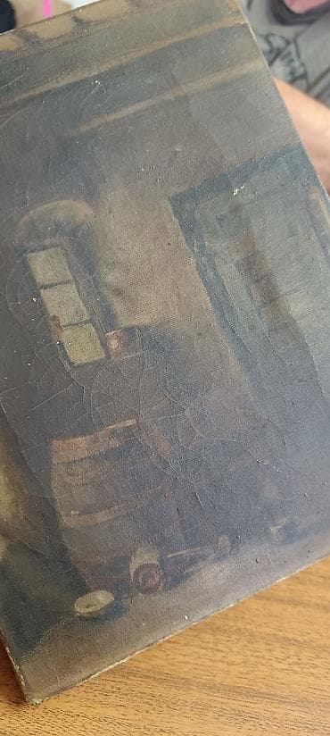 polovne slike za zid: Ulje na platnu – intimni enterijer sa prozorom i stolom - Tehnika — 6