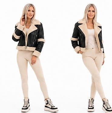eko koza sa: Ženska kraća jakna od eko kože sa krznenom postavom - Model — 2