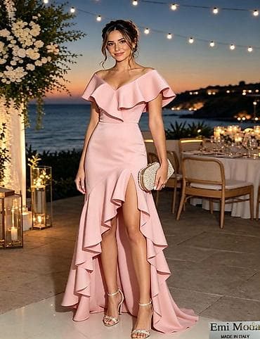 smaragdno zelena haljina prodaja: Elegantna večernja haljina s volanima. - Kroj: asimetrična sirena — 3