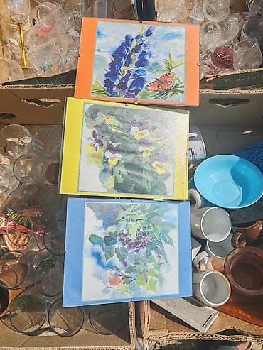 suseno cvece: Set dekorativnih zidnih slika – akvareli sa motivima cveća i ptica - — 1