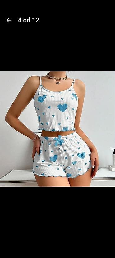 Muška obuća: Ženski komplet za spavanje/druženje – top na tanke bretele i šorts - — 4