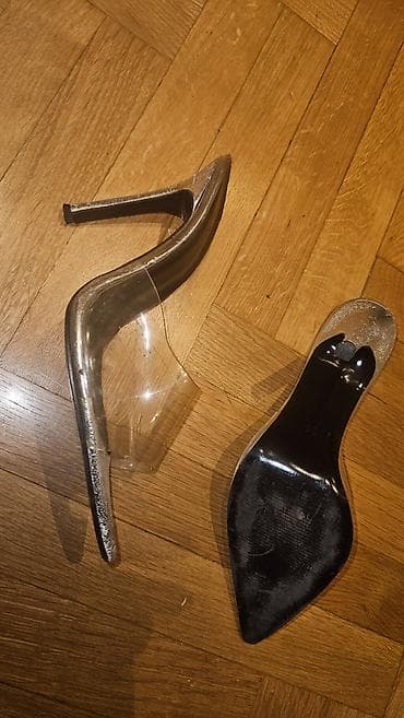 cipele stikla: Ženske elegantne papuče sa štiklom, špicastog vrha. - Model: otvorena — 2