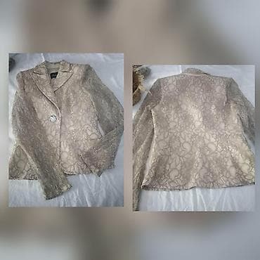 Elegantni komplet: čipkani sako + haljina u bež/šampanj nijansi -