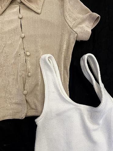 Komplet topova (2 komada) - Beli prugasti rebrasti top bez rukava