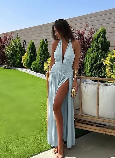 Muška obuća: Elegantna duga haljina – više boja - Model: maxi haljina sa dubokim V — 1