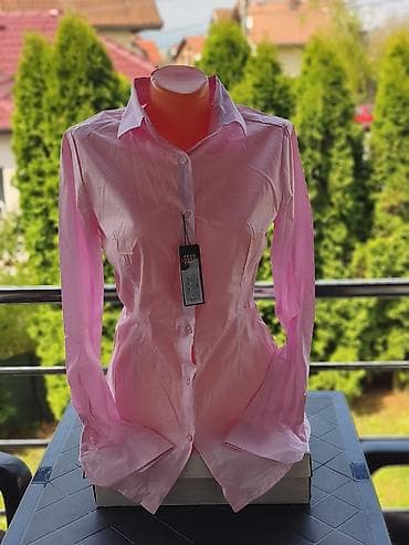 helanke sa likrom: Ženska košulja – svetloružičasta - Klasičan kroj sa kragnom i — 2