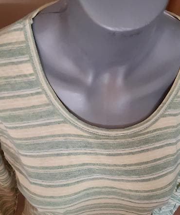 lilly majice: Ženska majica dugih rukava, prugasti dezen u nežnim zeleno‑krem — 2