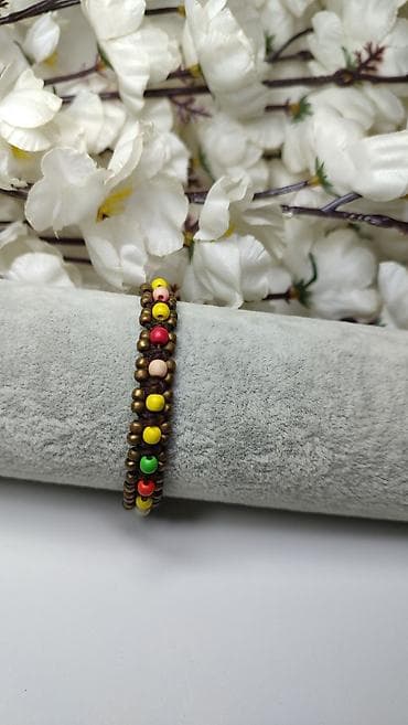 naocare sa magnetima: Ručno rađena narukvica sa perlama - Dizajn: pleteni smeđi konac sa — 1