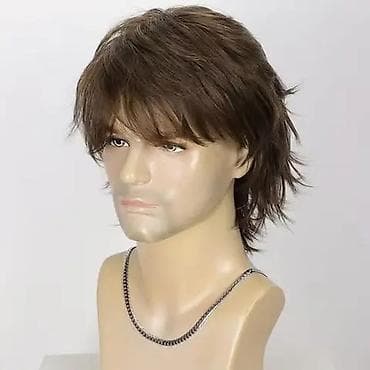 svetlo braon kosa: Muška perika – srednja dužina, slojeviti “shag/mullet” stil - — 3