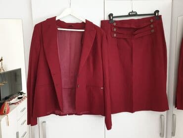 zenski kompleti pantalone i sako: Jednobojni, bоја - Bordo — 4