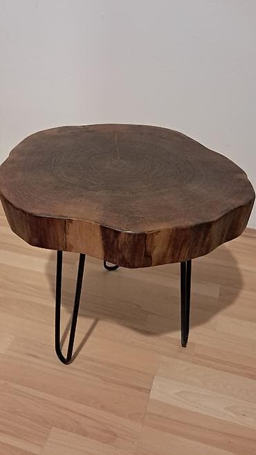 ormarici za decu: Unikatni klub sto od punog orahovog drveta sa metalnim nogama - — 2