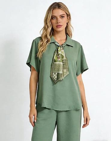 ukras za glavu: Ženski komplet – lagana košulja kratkih rukava + široke pantalone - — 2