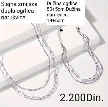 biseri nakit: Sjajan set nakita: dupla „zmijska” ogrlica i narukvica u srebrnom — 2