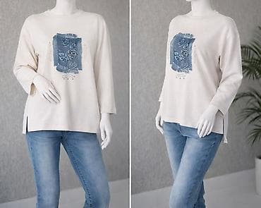 hm tunika: Ženski duks Pamuk - Boja: svetlo bež - Print: centralni pravougaoni — 2