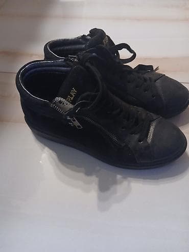 sandale sa platformom: Replay ženske patike – crne, kožne, model sa bočnim rajsferšlusom - — 2