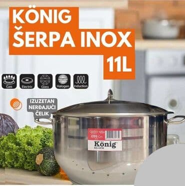 lidl poklopci za tegle: Masivna Inox šerpa sa debelim dnom i metalnim poklopcem. 11l-5500 din — 2