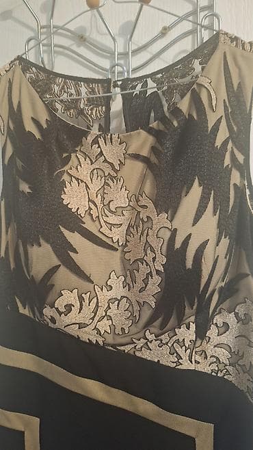 lila haljine: Haljina crna NOVA iz Italije sa zlatno krem crnom cipkom, na grudima — 3