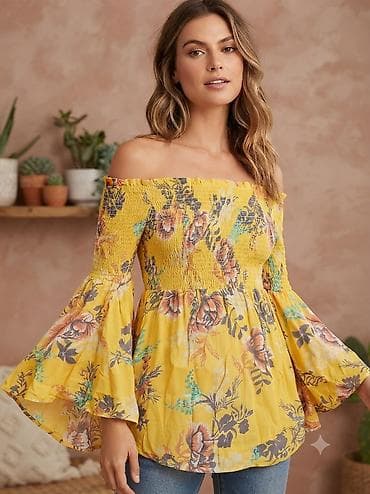 torba u: Ženska bluza sa ramena (off-shoulder) u živopisnoj žutoj boji sa — 1
