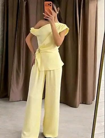 5.11 pantalone: Damski elegantni komplet – asimetrična bluza i široke pantalone - — 5