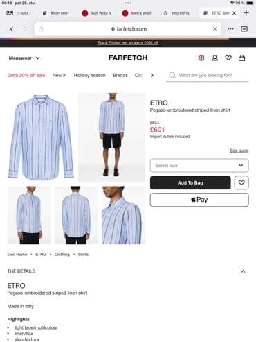 Original ETRO Milano kosulja 42 SLIM FIT 100% cotton Made in Italy — 4