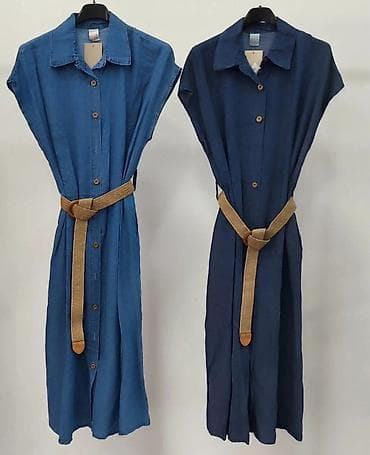 boho haljine cena: Ženska letnja midi košulja-haljina od teksasa - Model: bez rukava — 2