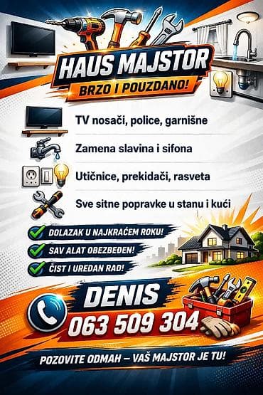 stradivarius zamena: Usluge: - Ugradnja TV nosača, polica i garnišni - Zamena slavina i — 1