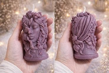 Ručno izlivena dekorativna sveća – skulpturalna figura ženske glave sa