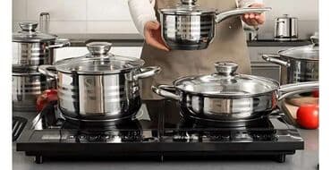 metalac vrbas: Dizajnerski set extra teškog Švajcarskog Excellent Line 18/10 INOX — 1