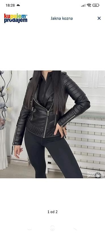 Ostala ženska odeća: Ženska kožna jakna – biker stil - Boja: crna, mat sjaj - Materijal — 2