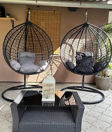 silikonska creva: Viseća jajasta fotelja sa stalkom – crna - Konstrukcija: čvrst — 3