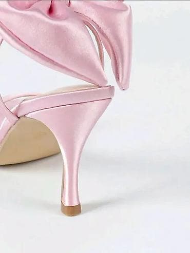 mat star zenska obuca: Ružičaste satenske sandale na štiklu sa mašnom - Elegantne ženske — 3