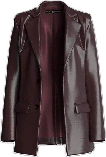 leopard pantalone: Ženski sako od eko kože – bordo boja - Model: duži, ravnog kroja sa — 1