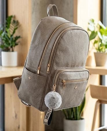 lakovani mantil: Elegantni ženski ranac – siva boja - Materijal: veštačka koža sa — 1