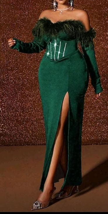 polovne torbe mona: Elegantna večernja haljina – zeleno smaragdna, duga, sa dubokim — 2