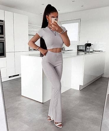 kompleti zenski za svadbu: Ženski komplet: kratka majica i pantalone sa blagim zvonom/zvonarice — 3